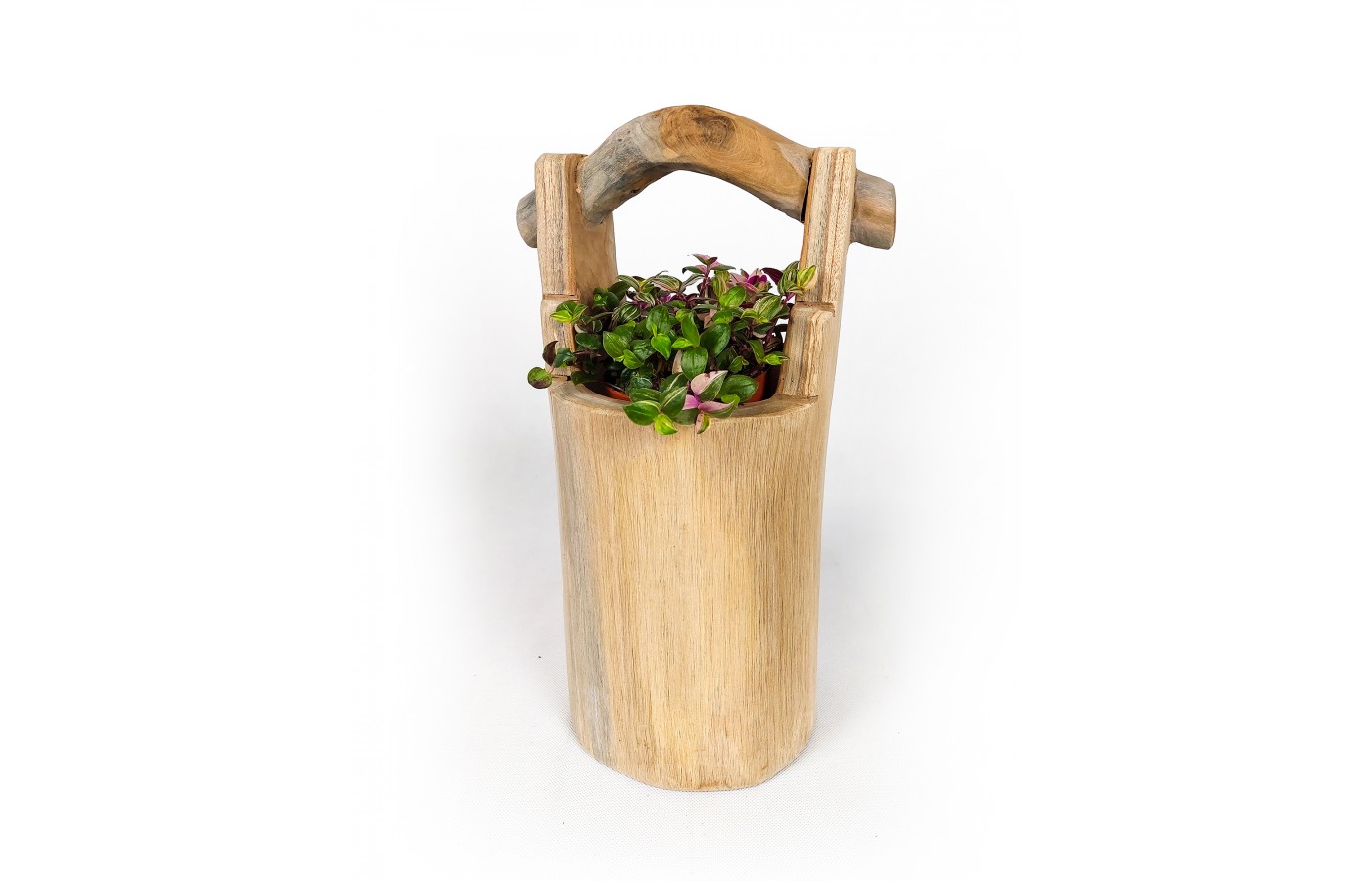 A hand-carved flower pot - pail - made of teak wood