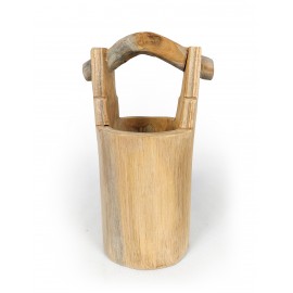 A hand-carved flower pot - pail - made of teak wood