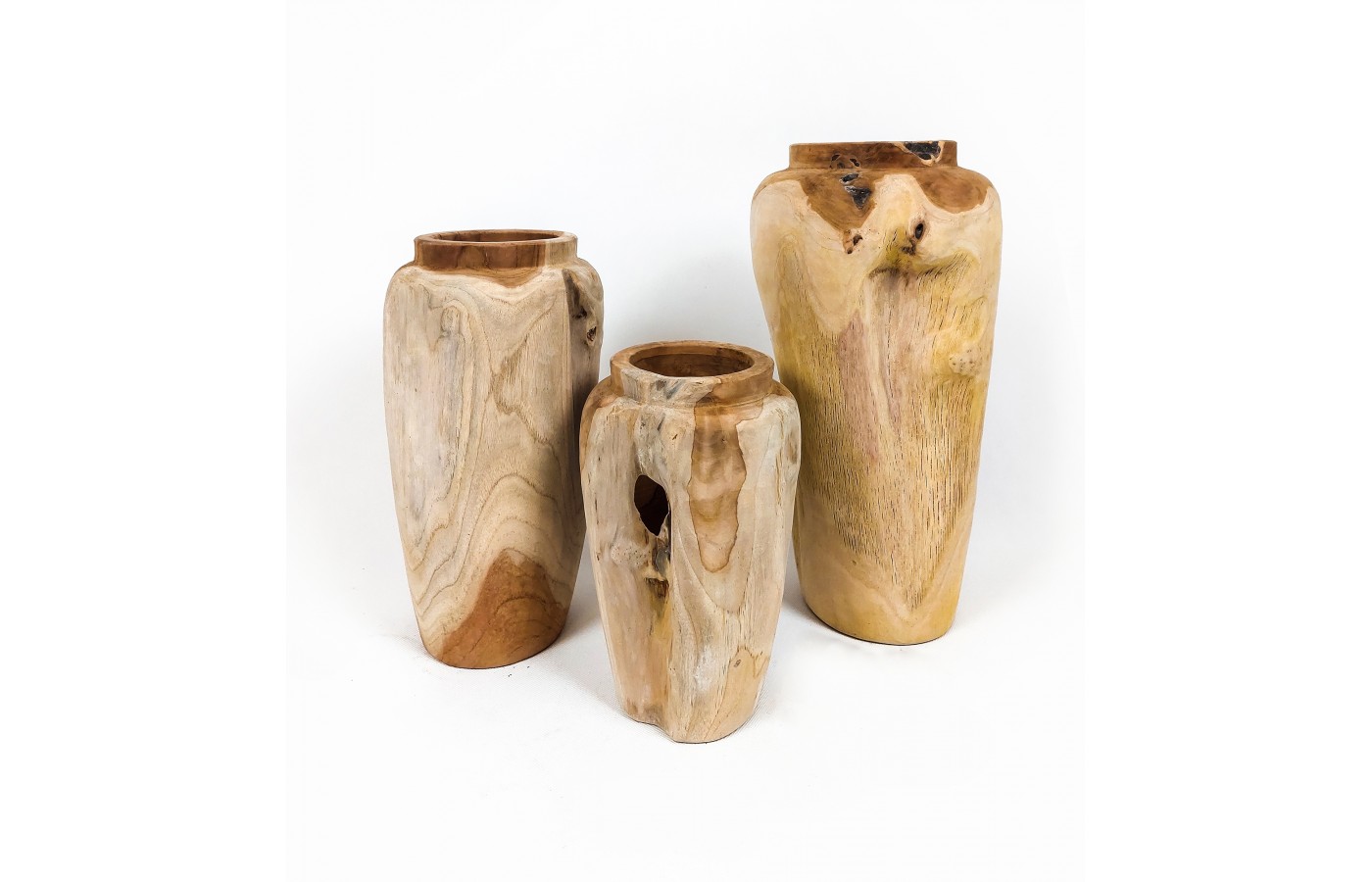 Vase, garden pot Stamnos S made of teak wood