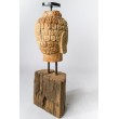 Candlestick - hand carved in teak wood, Buddha head S.