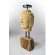 Candlestick - hand carved in teak wood, Buddha head S.