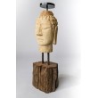 Candlestick - hand carved in teak wood, Buddha head L.