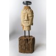 Candlestick - hand carved in teak wood, Buddha head L.