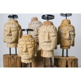 Budda - Świecznik - ręcznie rzeźbiony, Głowa Buddy L