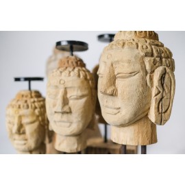 Budda - Świecznik - ręcznie rzeźbiony, Głowa Buddy L