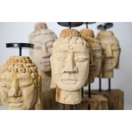 Budda - Świecznik - ręcznie rzeźbiony, Głowa Buddy L