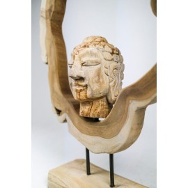 Budda - Ręcznie rzeźbiona w drewnie tekowym głowa Buddy