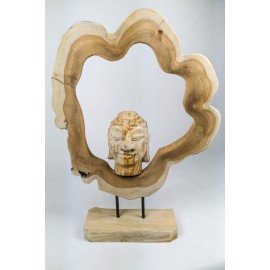 Buddha head carved in teak wood