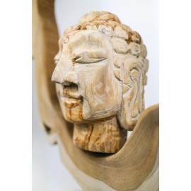 Budda - Ręcznie rzeźbiona w drewnie tekowym głowa Buddy