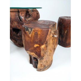 Furniture set made from massive teak trunk