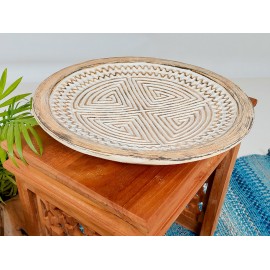 Trybalowy, rzeźbiony talerz dekoracyjny, drewno teak 40 cm