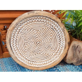 Tribal, carved decorative plate, teak wood  teak wood 40 cm