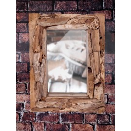 Rectangular mirror in a teak wood frame