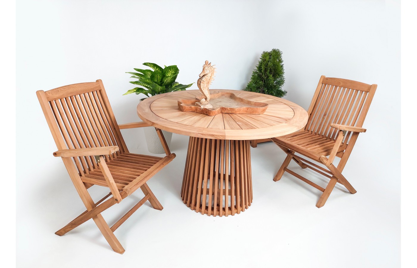 Round garden table Jamur, teak 120 cm