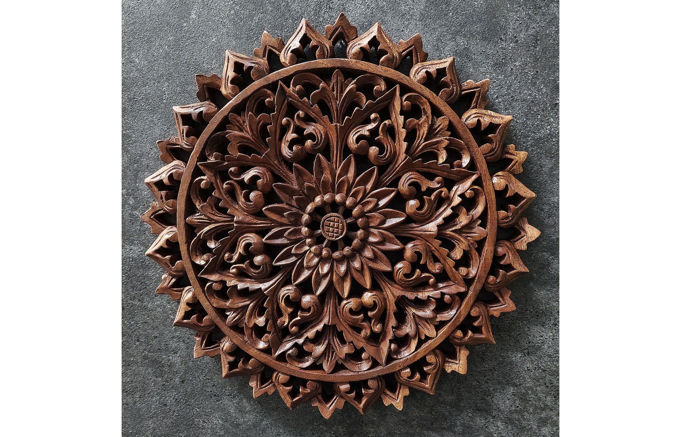 Orientalny panel - Kwiat Lotosu Mandala - rzeźba Bali, 30 cm