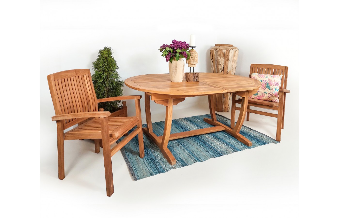 A large teak wood garden table with folding 160/240