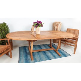 A large teak wood garden table with folding 160/240