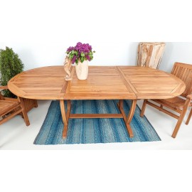 A large teak wood garden table with folding 160/240