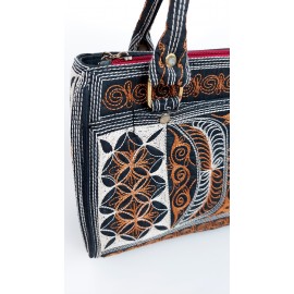 Embroidered Cotton Handbag in Saffron and Ivory from Bali, A22