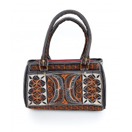 Embroidered Cotton Handbag in Saffron and Ivory from Bali, A22