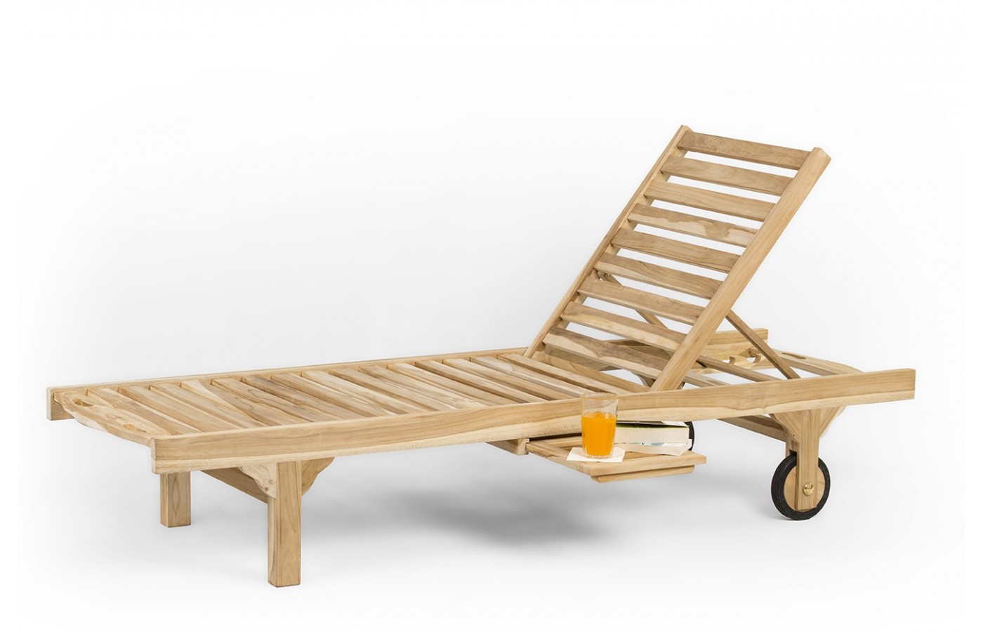 Deck sun lounger with regulation, teak