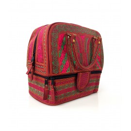 Embroidered Cotton Handbag in Rose and Emerald Green from Bali, B6