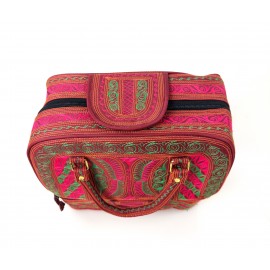 Embroidered Cotton Handbag in Rose and Emerald Green from Bali, B6