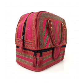 Embroidered Cotton Handbag in Rose and Emerald Green from Bali, B6