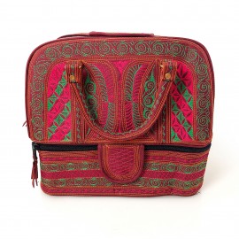 Embroidered Cotton Handbag in Rose and Emerald Green from Bali, B6