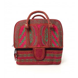 Embroidered Cotton Handbag in Rose and Emerald Green from Bali, B6