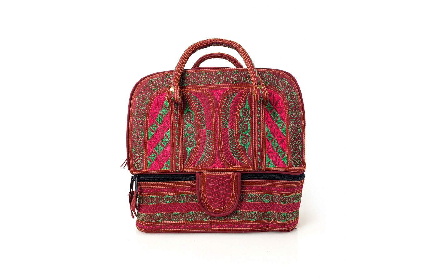 Embroidered Cotton Handbag in Rose and Emerald Green from Bali, B6