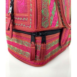 Embroidered Cotton Handbag in Rose and Emerald Green from Bali, B6