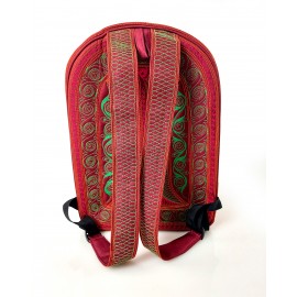 Embroidered Cotton Backpackin Rose and Emerald Green from Bali, B7