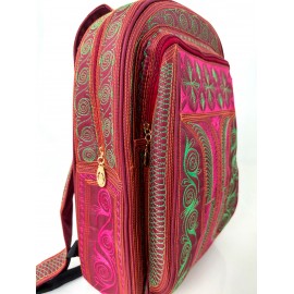 Embroidered Cotton Backpackin Rose and Emerald Green from Bali, B7