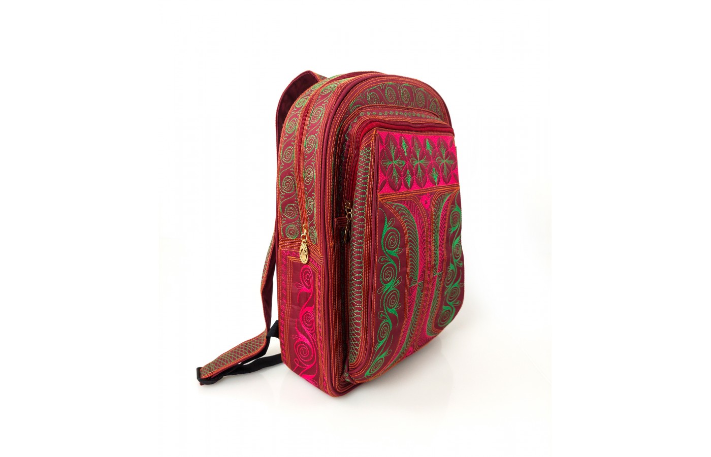 Embroidered Cotton Backpackin Rose and Emerald Green from Bali, B7