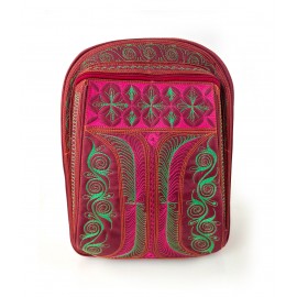 Embroidered Cotton Backpackin Rose and Emerald Green from Bali, B7