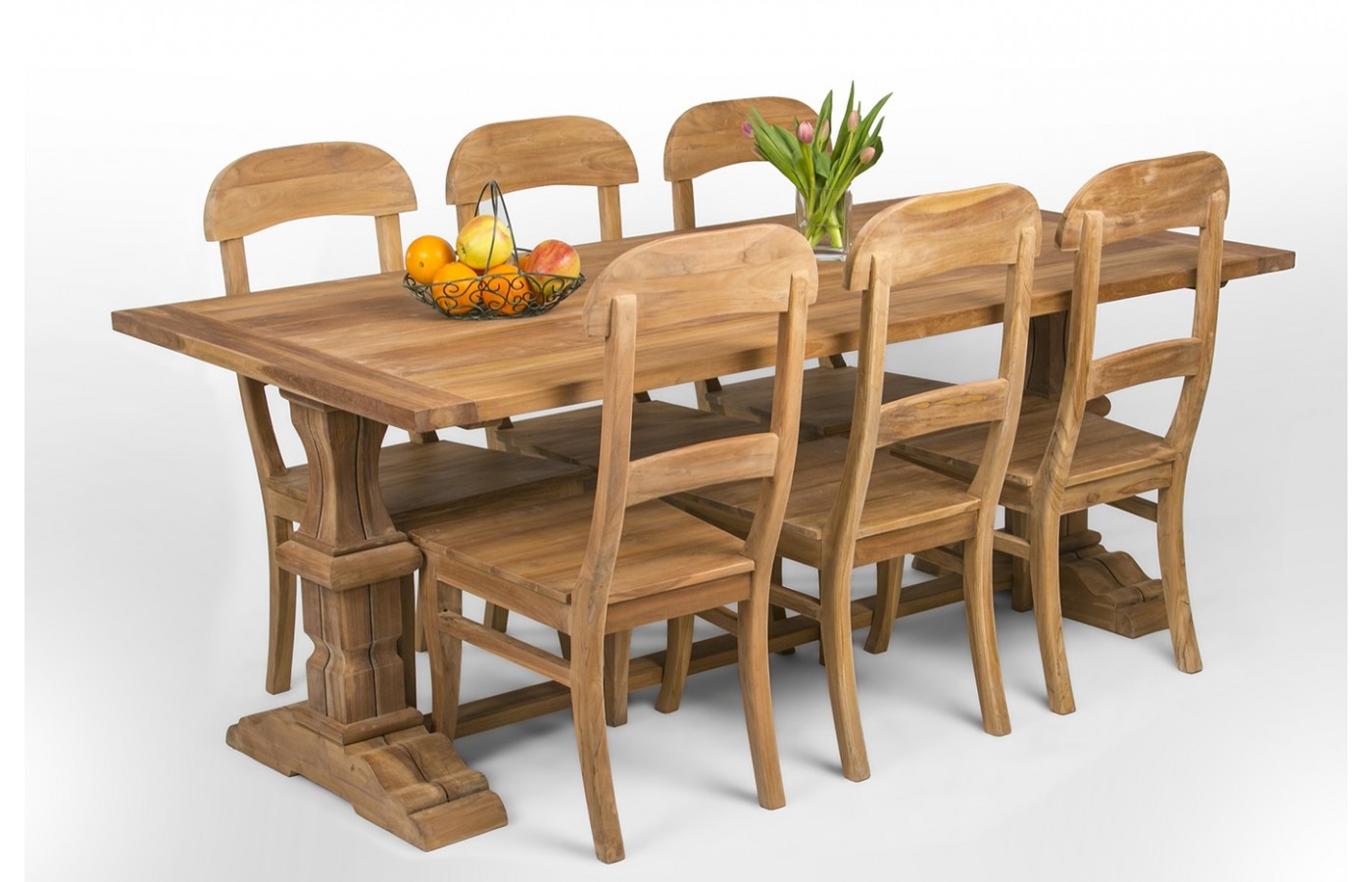 Byzantine Teak feast dining table + 6 chairs