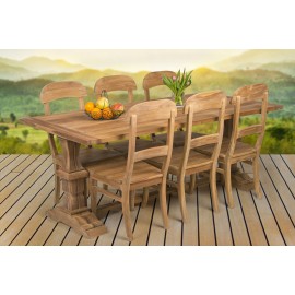 Byzantine Teak feast dining table + 6 chairs