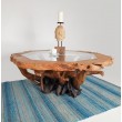 Teak root coffe table with a glass top