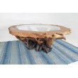 Teak root coffe table with a glass top