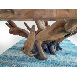 Teak root coffe table with a glass top