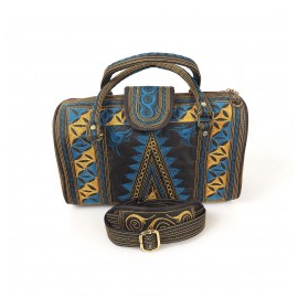 Embroidered Cotton Travel Bag in Saffron and Teal from Bali, A23