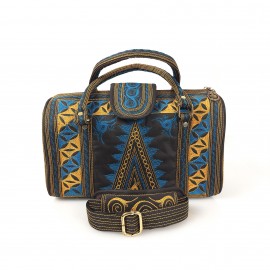 Embroidered Cotton Travel Bag in Saffron and Teal from Bali, A23