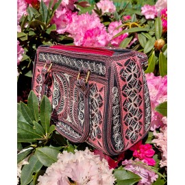 Embroidered Cotton Handbag in Carnation and Ivory from Bali, A25