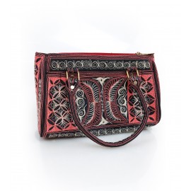 Embroidered Cotton Handbag in Carnation and Ivory from Bali, A25