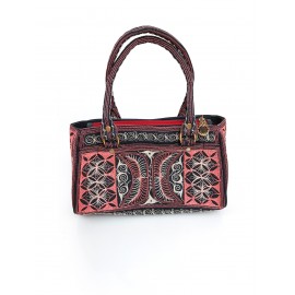 Embroidered Cotton Handbag in Carnation and Ivory from Bali, A25