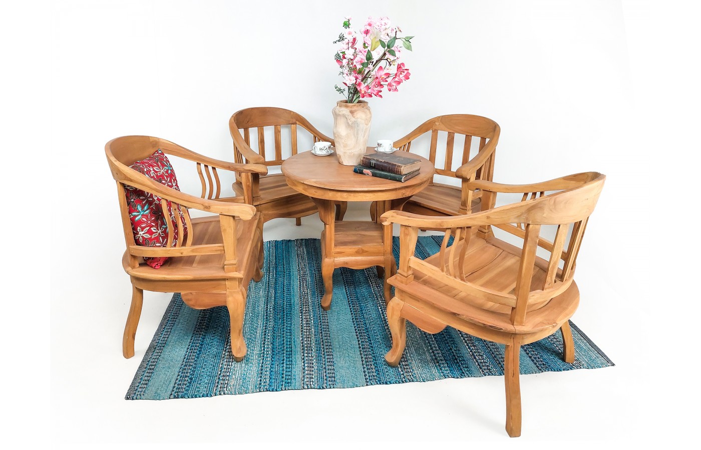 Colonial set for 4 people, Teak