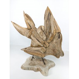 Scalar fish sculpture, reclaimed teak wood