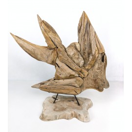 Scalar fish sculpture, reclaimed teak wood