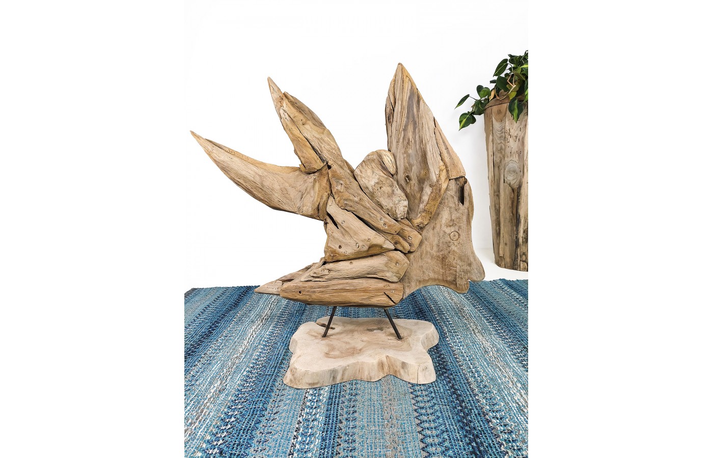 Scalar fish sculpture, reclaimed teak wood